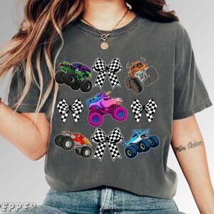 Family Monster Truck S Shirt, Matching Race Day Tees, Checkered